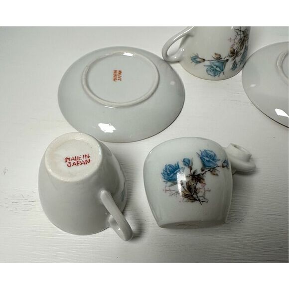 Vintage children’s blue rose design tea cups  saucers creamer sugar dish #M-1369 - Picture 6 of 7